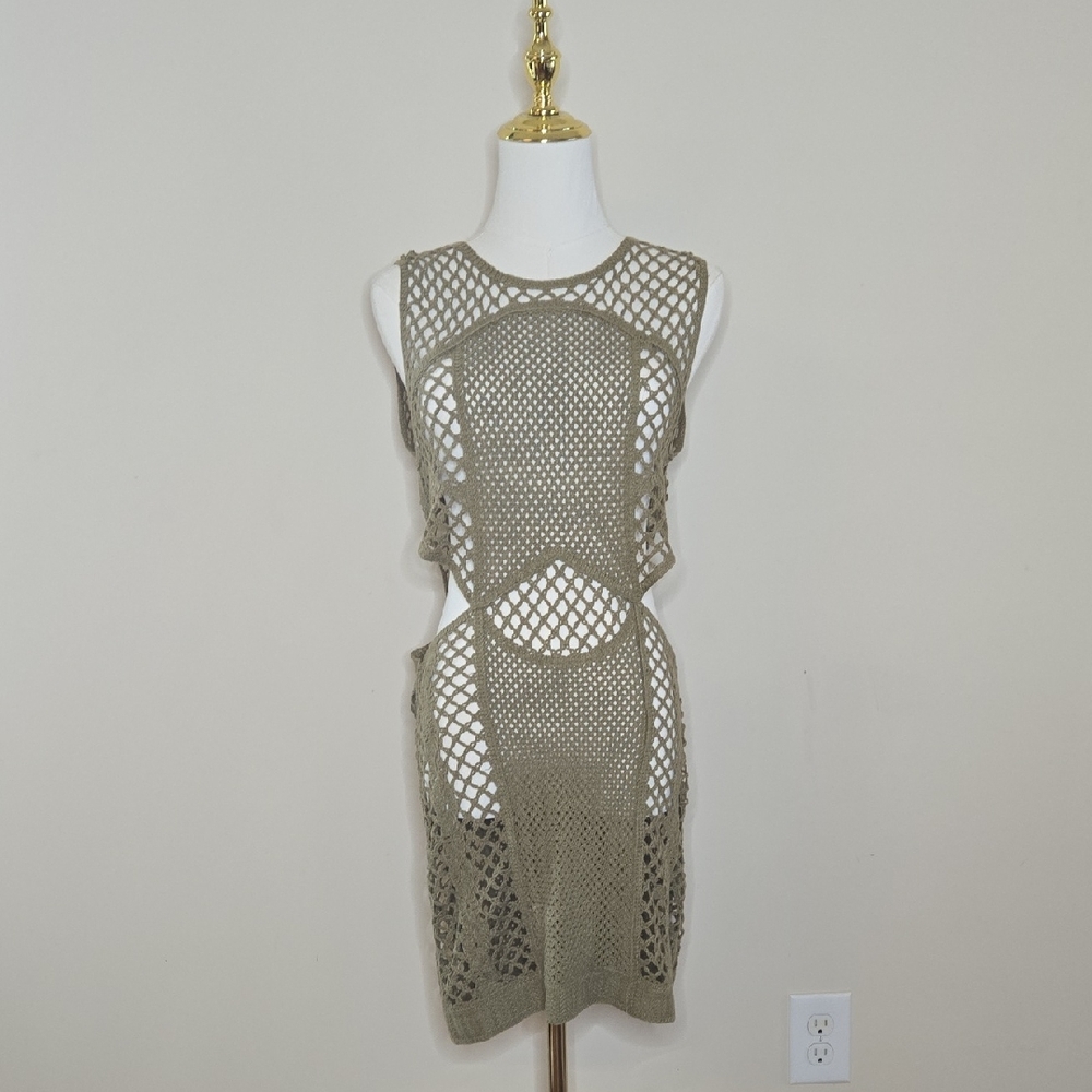 Zara Olive Green Crochet Swim Cover Up Dress – Medium, NWT with Side Cut-Outs